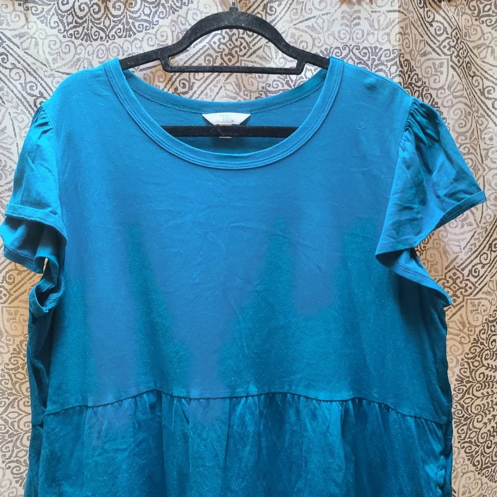 Time and Tru Tiered Dress Women XXL 20 Teal Flutter Sleeve Pockets 100% Cotton - Picture 2 of 9